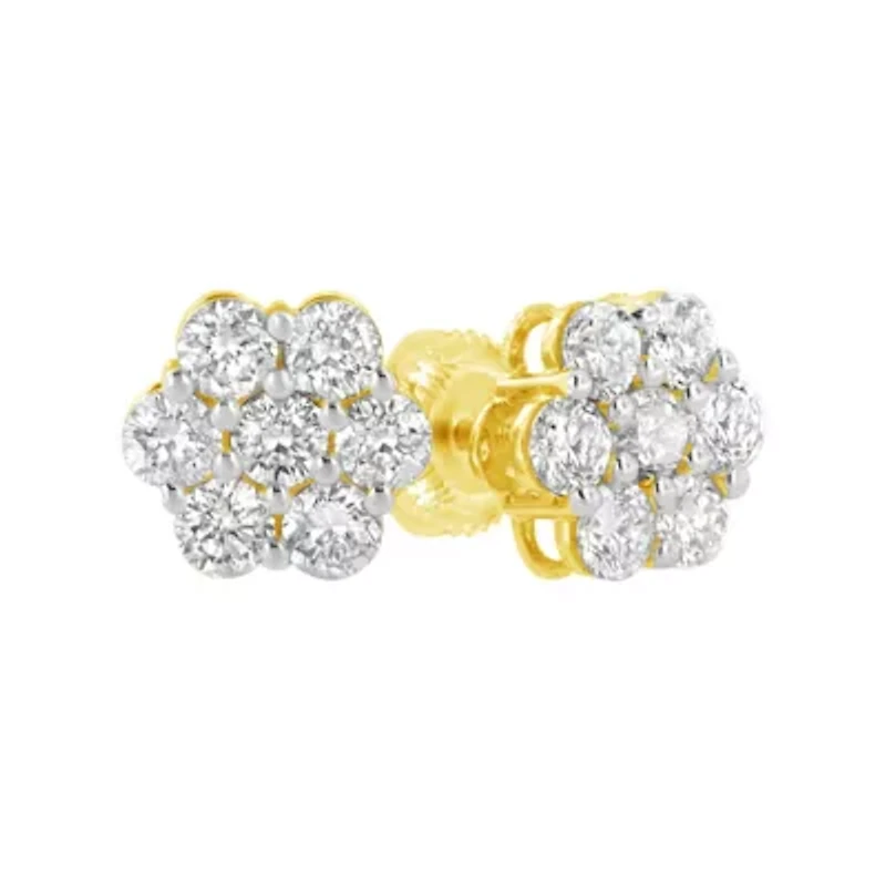 14K Yellow Gold 1.0 Ct Diamond Flower Earring