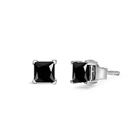 14K White Gold / Ct Princess Black Diamond Stud Earrings with Push Backs