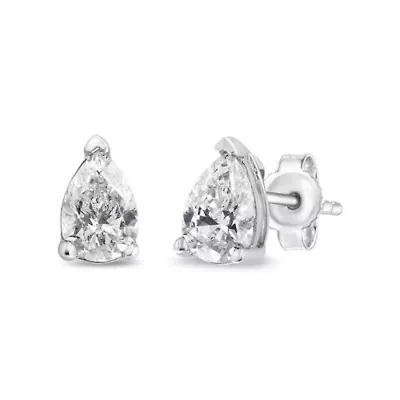 Lab Created 14K White Gold 1/2 Ct Pear Shape Solitaire Lab Grown Diamond Stud Earrings