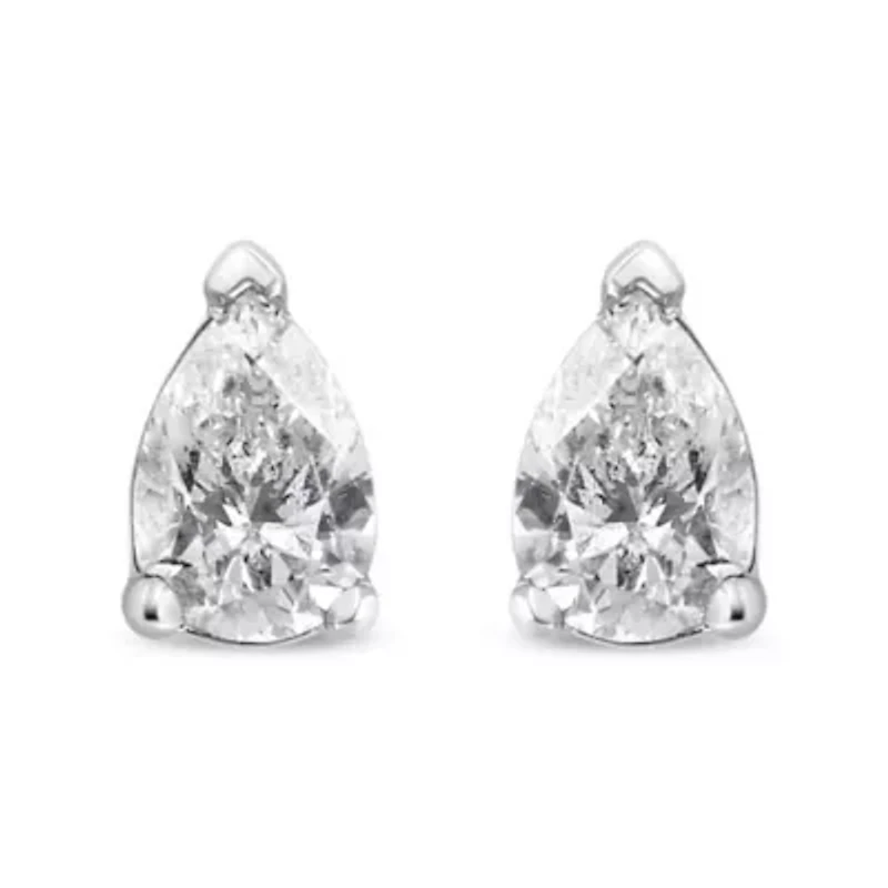 Lab Created 14K White Gold 1/2 Ct Pear Shape Solitaire Lab Grown Diamond Stud Earrings