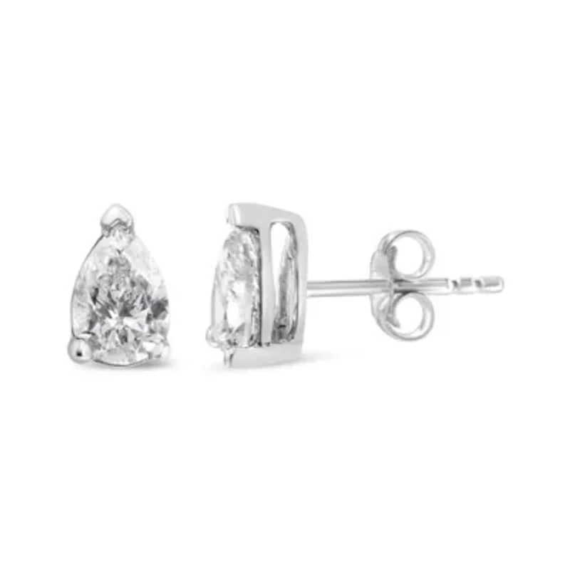 Lab Created 14K White Gold 1/2 Ct Pear Shape Solitaire Lab Grown Diamond Stud Earrings