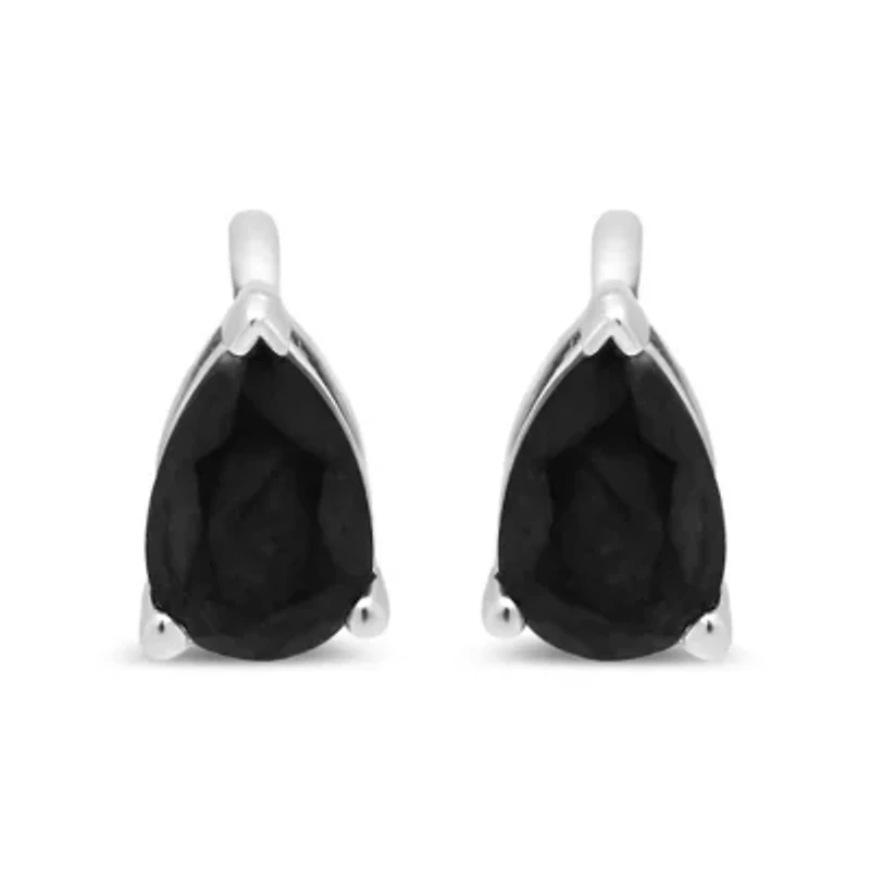14K White Gold / Ct Black Pear Shaped Solitaire Diamond 3 Prong Stud Earrings