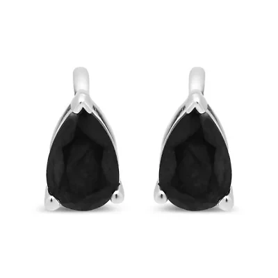 14K White Gold / Ct Black Pear Shaped Solitaire Diamond 3 Prong Stud Earrings