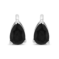14K White Gold / Ct Black Pear Shaped Solitaire Diamond 3 Prong Stud Earrings