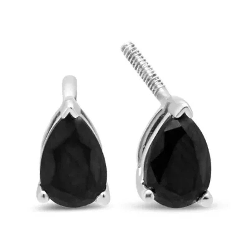 14K White Gold / Ct Black Pear Shaped Solitaire Diamond 3 Prong Stud Earrings