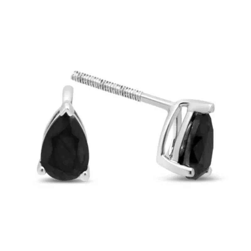 14K White Gold / Ct Black Pear Shaped Solitaire Diamond 3 Prong Stud Earrings