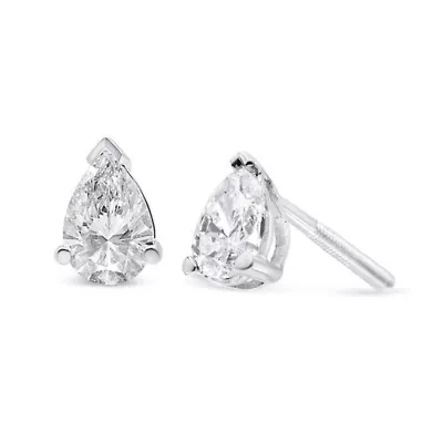 Lab Created 14K White Gold 1.0 Ct Pear Shape Solitaire Lab Grown Diamond Stud Earrings