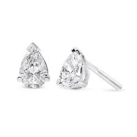 Lab Created 14K White Gold 1.0 Ct Pear Shape Solitaire Lab Grown Diamond Stud Earrings