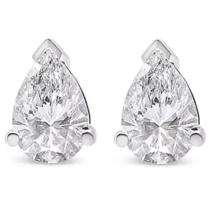 Lab Created 14K White Gold 1.0 Ct Pear Shape Solitaire Lab Grown Diamond Stud Earrings