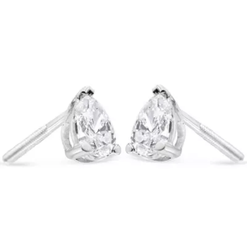 Lab Created 14K White Gold 1.0 Ct Pear Shape Solitaire Lab Grown Diamond Stud Earrings