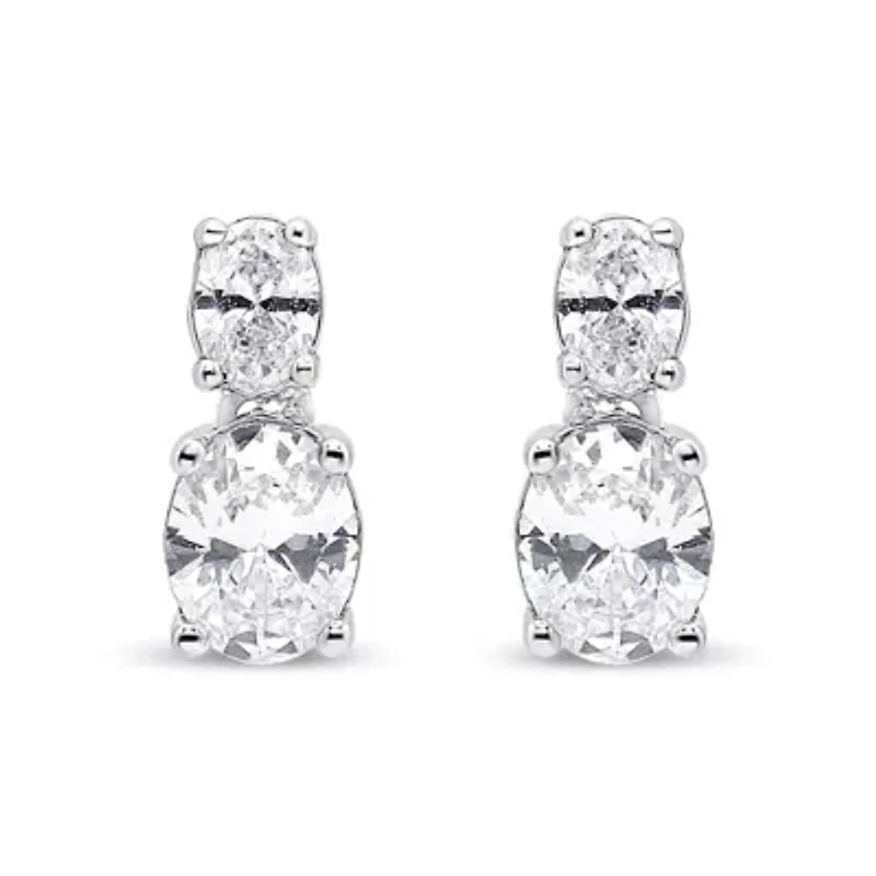 Lab Created 14K White Gold 1.0 Ct Oval Lab Grown Diamond 2 Stone Drop and Dangle Stud Earrings