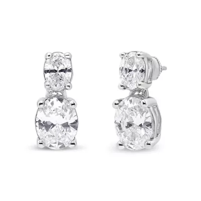 Lab Created 14K White Gold 1.0 Ct Oval Lab Grown Diamond 2 Stone Drop and Dangle Stud Earrings
