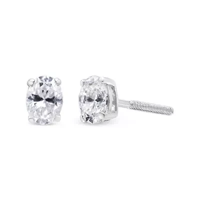 Lab Created 14K White Gold Ct Lab Grown Oval Solitaire Diamond Stud Earrings