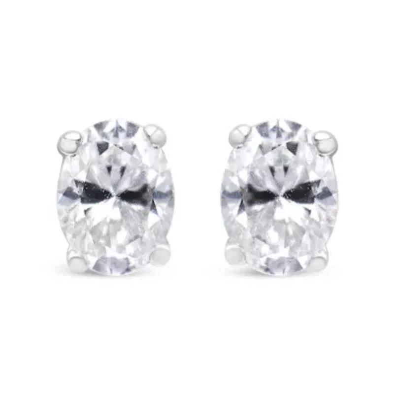 Lab Created 14K White Gold Ct Lab Grown Oval Solitaire Diamond Stud Earrings