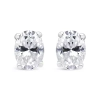 Lab Created 14K White Gold Ct Lab Grown Oval Solitaire Diamond Stud Earrings