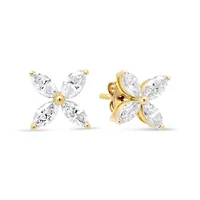 14K Yellow Gold 3/4 Ct Marquise Diamond 8 Stone Floral Leaf Stud Earrings