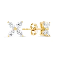 14K Yellow Gold 3/4 Ct Marquise Diamond 8 Stone Floral Leaf Stud Earrings