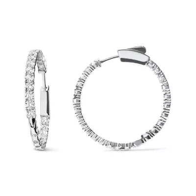 Lab Created 14K White Gold 1.0 Carat Inside Out Lab-grown diamond Fashion Hoop Earrings