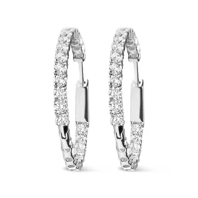Lab Created 14K White Gold 3.00 Ct Lab Grown Diamond Inside Out Hoop Earrings