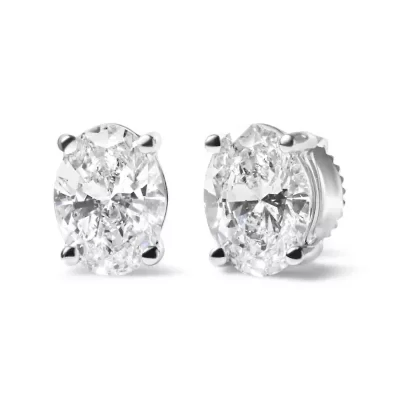 Lab Created 14K White Gold 3/4 Ct Oval Shape Lab Grown Diamond Solitaire Stud Earrings