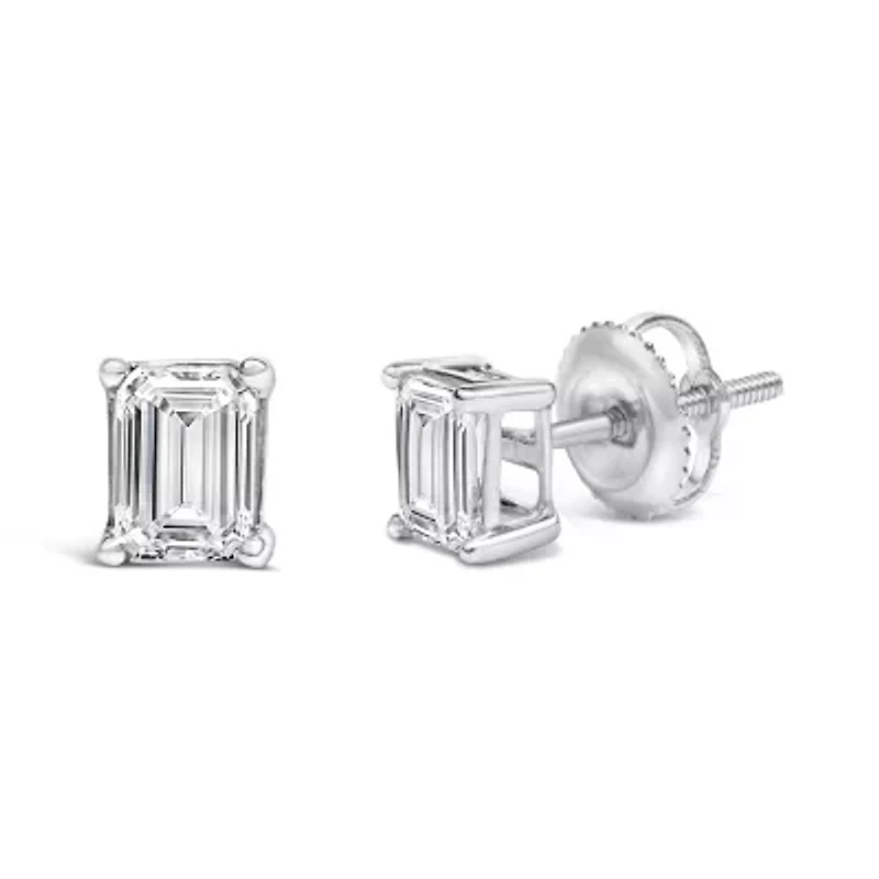 Lab Created 14K White Gold 1.0 Ct Emerald Lab-Grown Diamond Solitaire Stud Earrings