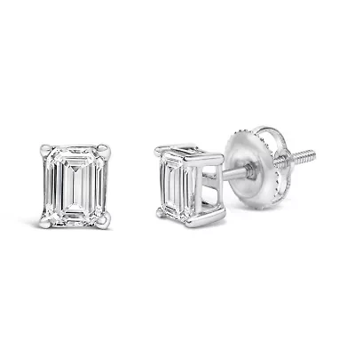 Lab Created 14K White Gold 1.0 Ct Emerald Lab-Grown Diamond Solitaire Stud Earrings