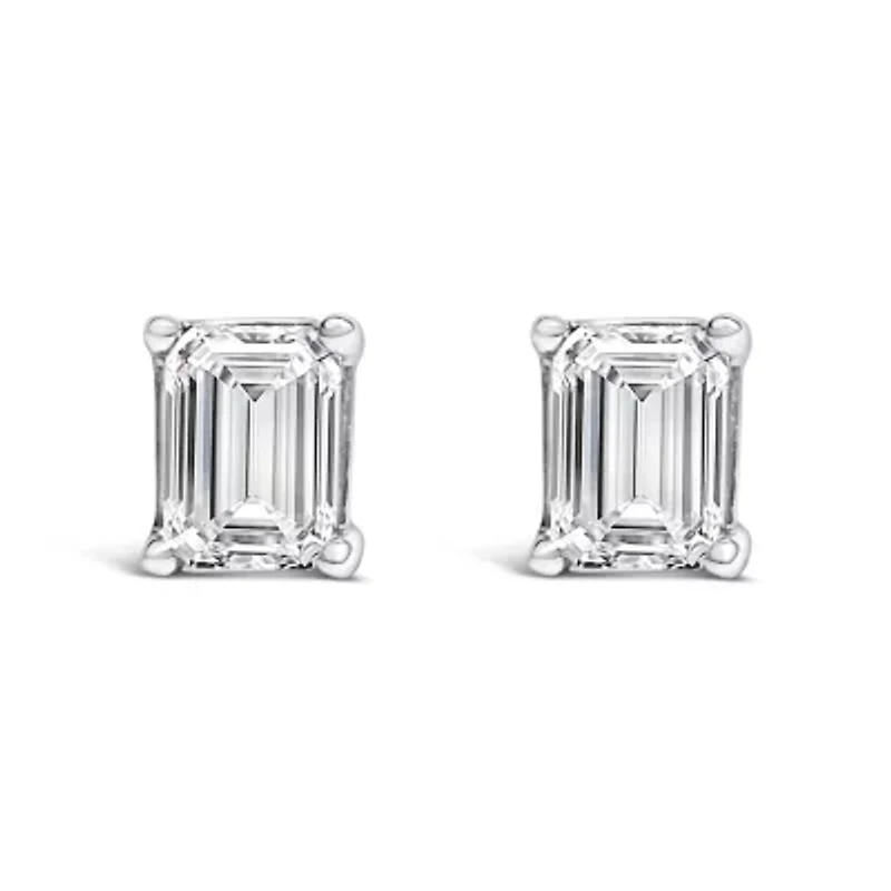 Lab Created 14K White Gold 1.0 Ct Emerald Lab-Grown Diamond Solitaire Stud Earrings