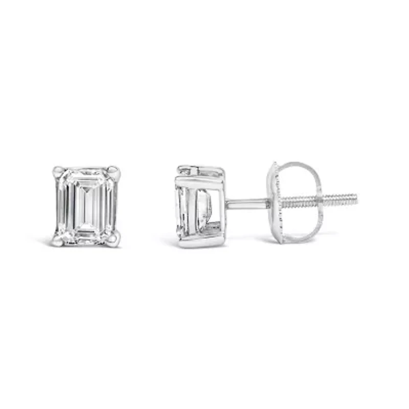 Lab Created 14K White Gold 1.0 Ct Emerald Lab-Grown Diamond Solitaire Stud Earrings
