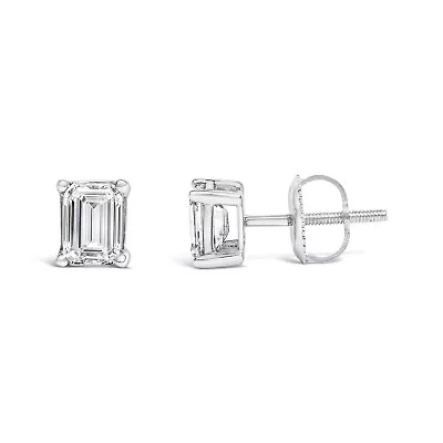 Lab Created 14K White Gold 1 1/2 Ct Emerald Lab-Grown Diamond Solitaire Stud Earrings