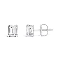 Lab Created 14K White Gold 1 1/2 Ct Emerald Lab-Grown Diamond Solitaire Stud Earrings