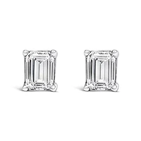 Lab Created 14K White Gold 1 1/2 Ct Emerald Lab-Grown Diamond Solitaire Stud Earrings