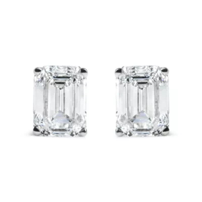 Lab Created 14K White Gold 2.0 Ct Emerald Lab Grown Diamond Solitaire Stud Earrings