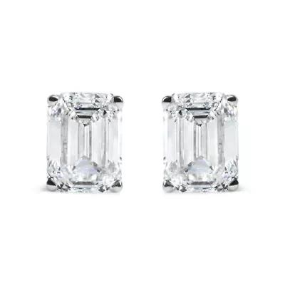 Lab Created 14K White Gold 2.0 Ct Emerald Lab Grown Diamond Solitaire Stud Earrings