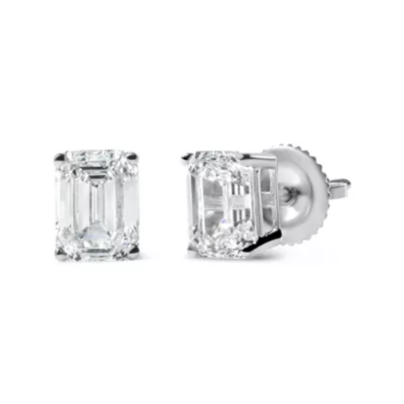 Lab Created 14K White Gold 2.0 Ct Emerald Lab Grown Diamond Solitaire Stud Earrings