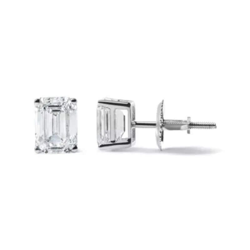 Lab Created 14K White Gold 2.0 Ct Emerald Lab Grown Diamond Solitaire Stud Earrings