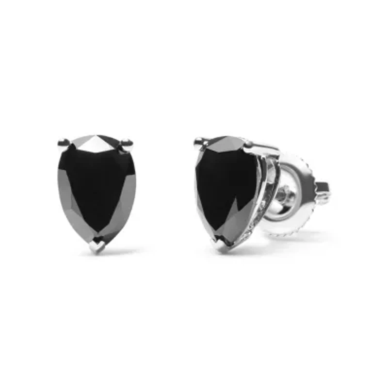 14K White Gold 2.00 Ct Pear Black Diamond Stud Earrings