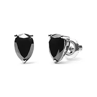 14K White Gold 2.00 Ct Pear Black Diamond Stud Earrings