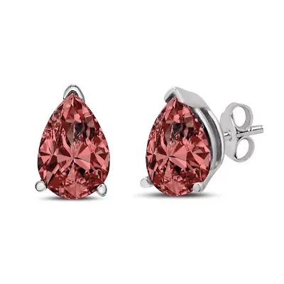 Lab Created 14K White Gold 1/2 Ct Lab Grown Pink Pear Diamond 3 Prong Stud Earrings