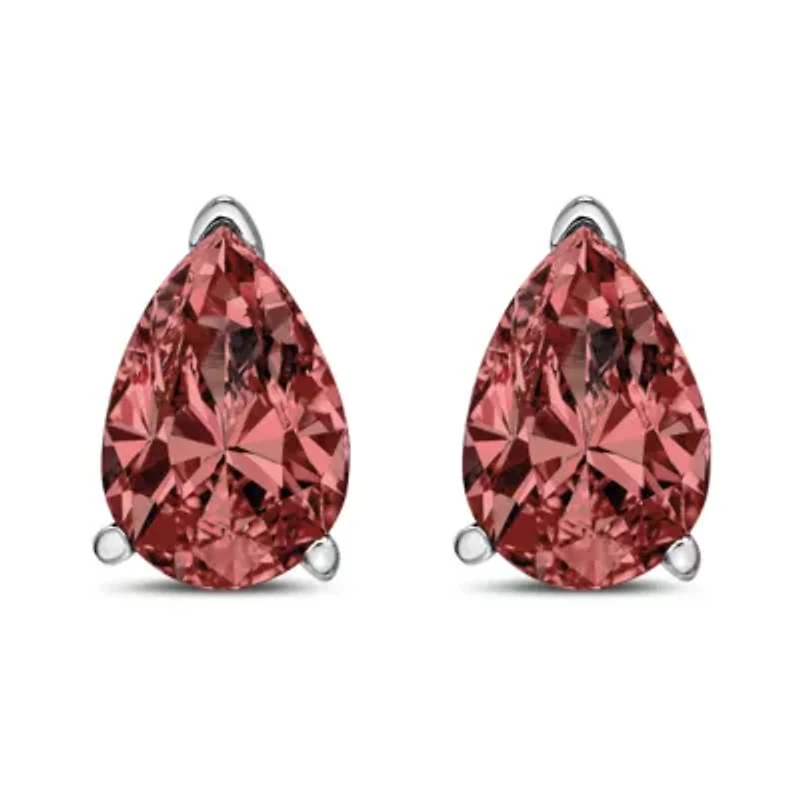 Lab Created 14K White Gold 1/2 Ct Lab Grown Pink Pear Diamond 3 Prong Stud Earrings