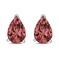 Lab Created 14K White Gold 1/2 Ct Lab Grown Pink Pear Diamond 3 Prong Stud Earrings
