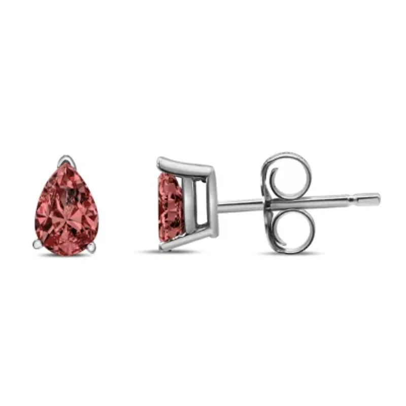 Lab Created 14K White Gold 1/2 Ct Lab Grown Pink Pear Diamond 3 Prong Stud Earrings