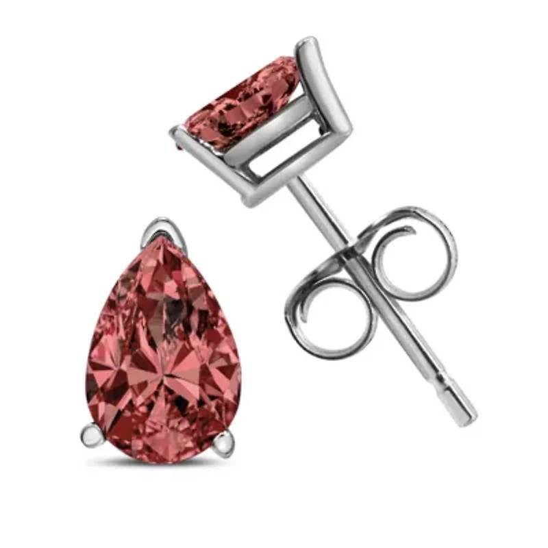 Lab Created 14K White Gold 1/2 Ct Lab Grown Pink Pear Diamond 3 Prong Stud Earrings