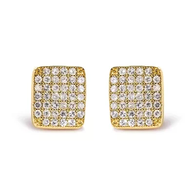 14K Yellow Gold 1/2 Ct Diamond Square Shaped Composite Cluster Stud Earrings