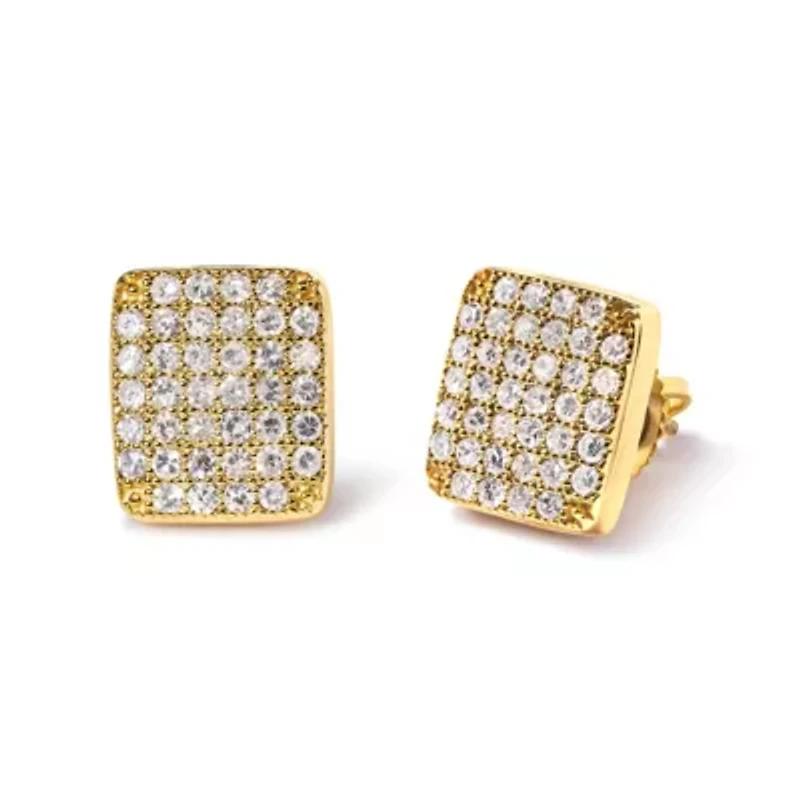 14K Yellow Gold 1/2 Ct Diamond Square Shaped Composite Cluster Stud Earrings