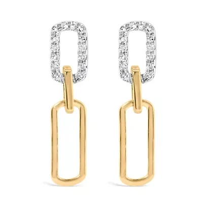 14K Yellow Gold 1/10 Ct Diamond Studded Paperclip Drop and Dangle Earrings