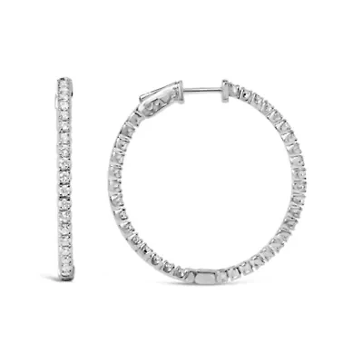 Lab Created 14K White Gold 1 3/4 Cttw Lab Grown Diamond Inside Out Hoop Earrings