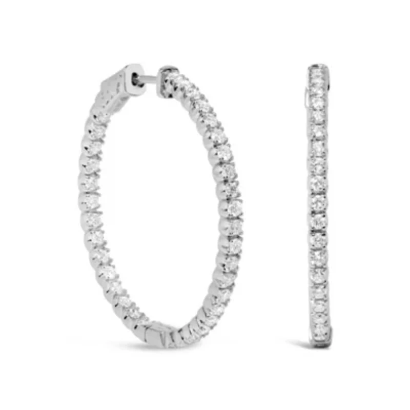 Lab Created 14K White Gold 1 3/4 Cttw Lab Grown Diamond Inside Out Hoop Earrings