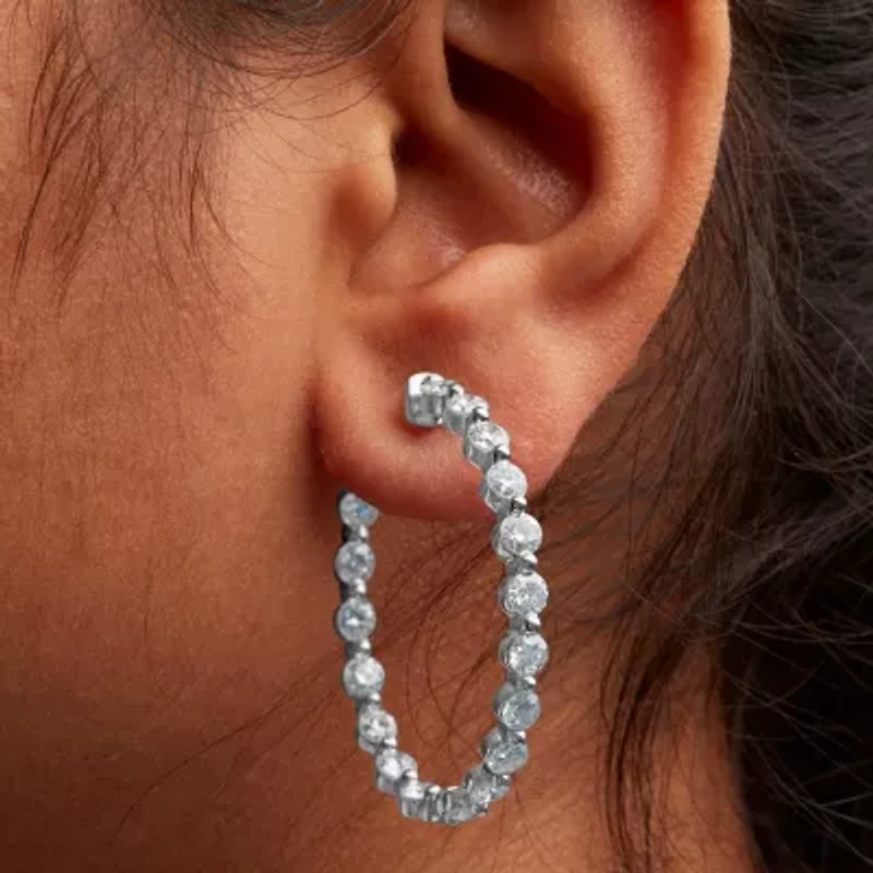 Lab Created 14K White Gold 5.00 Cttw Lab Grown Diamond Inside-Out Hoop Earring