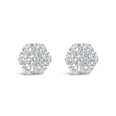 Lab Created 14K White Gold 1 3/4 Ct Lab Grown Diamond Floral Cluster Composite Stud Earring