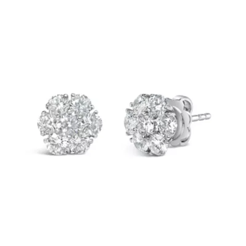 Lab Created 14K White Gold 1 3/4 Ct Lab Grown Diamond Floral Cluster Composite Stud Earring